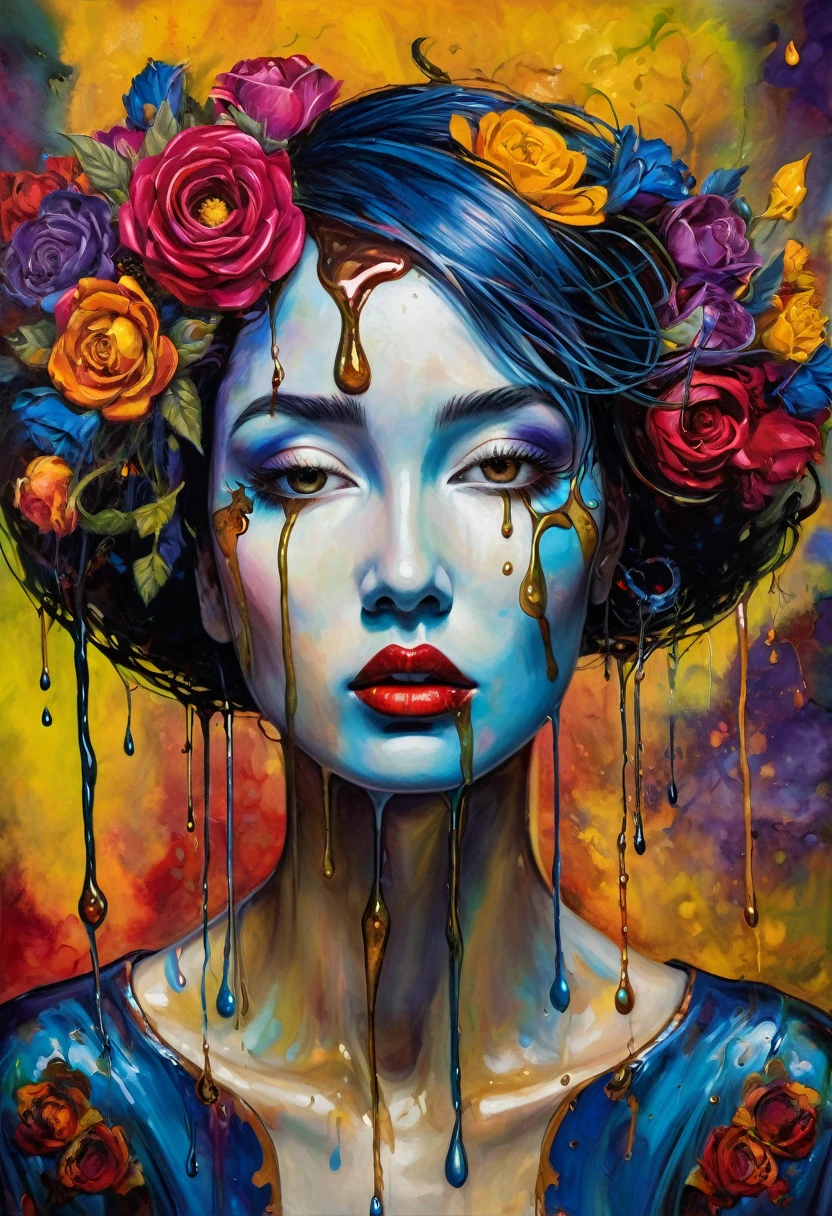 (Artistic Masterpiece of Romantic Life) ( (Themed Art of Life) ( (Conceptual Art) (NFT Exclusive) (Fauvism Work) ()”) Where visual poetry transcends traditional boundaries and embraces the dynamic interplay between creativity and technology Takes),dripping paint,darkart,style, in the style of esao andrews