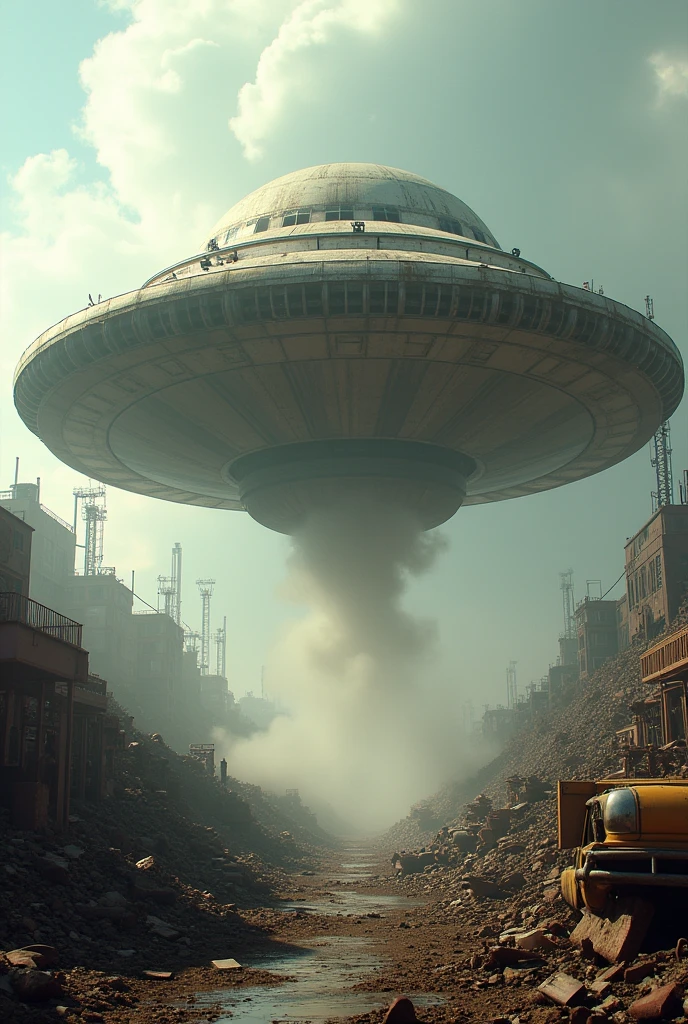 An old UFO lands in a junkyard.