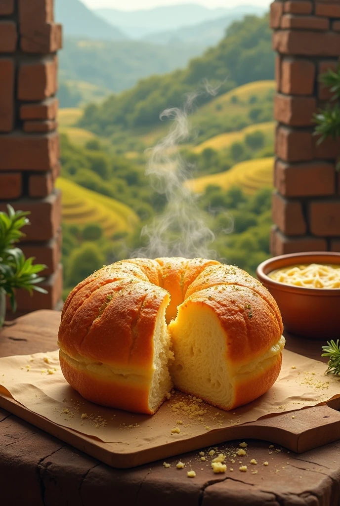 Create an image that represents the state of Minas Gerais, mainly the Cheese Bread 