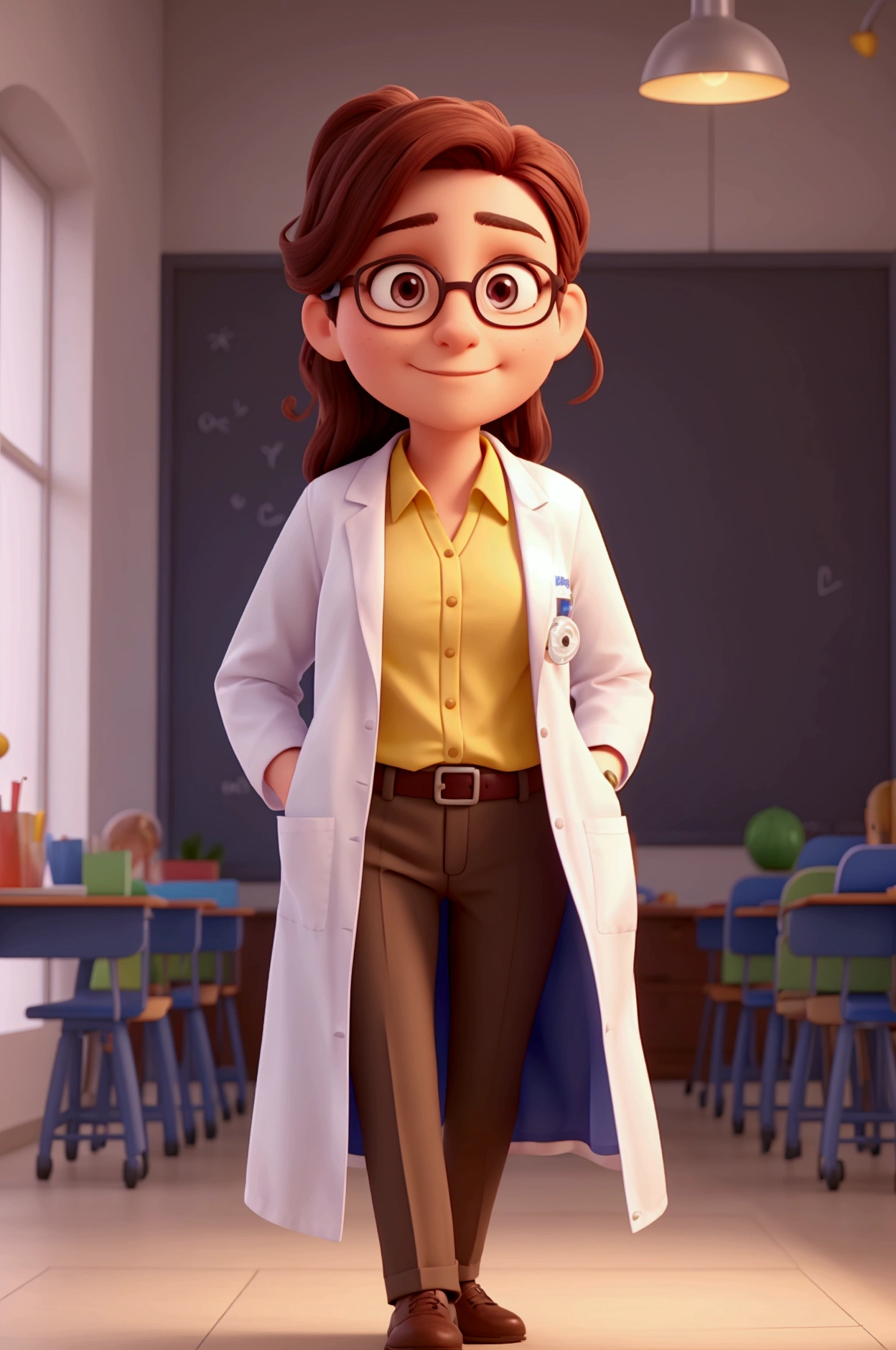 a teacher profile with a lab coat