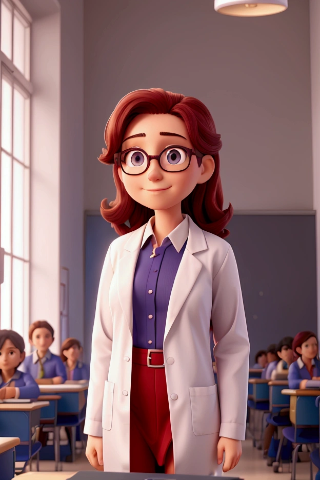 a teacher profile with a lab coat