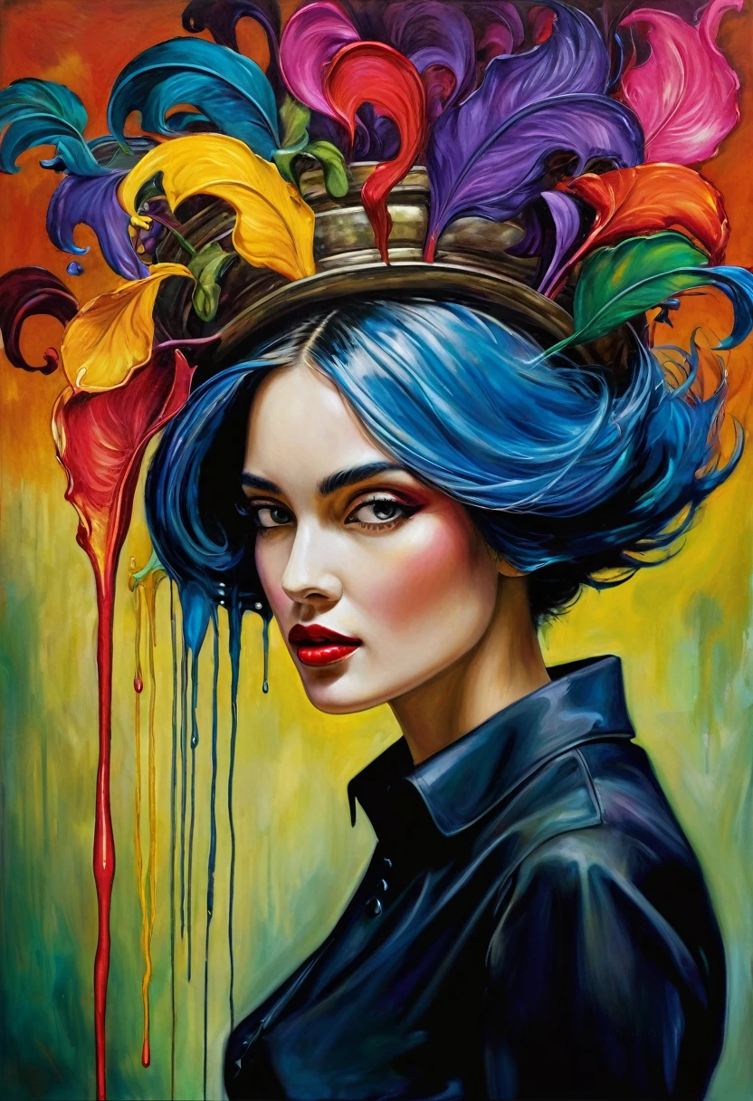 (Artistic Masterpiece of Romantic Life) ( (Themed Art of Life) ( (Conceptual Art) (NFT Exclusive) (Fauvism Work) ()”) Where visual poetry transcends traditional boundaries and embraces the dynamic interplay between creativity and technology Takes),dripping paint,darkart,style, in the style of esao andrews