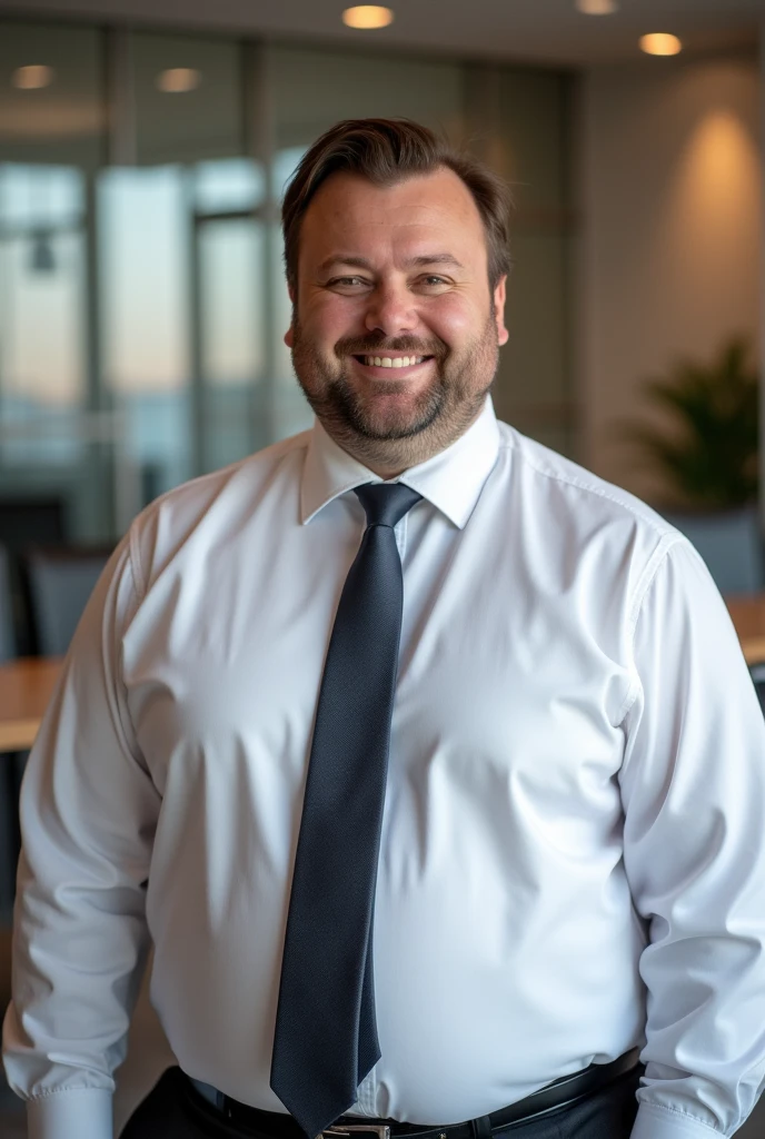 professional photo of a 30 year old chubby man in a company