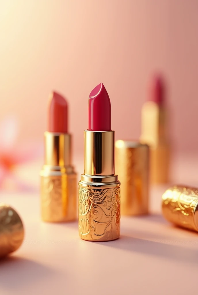 Create images of lipsticks, little ones, with golden lid 