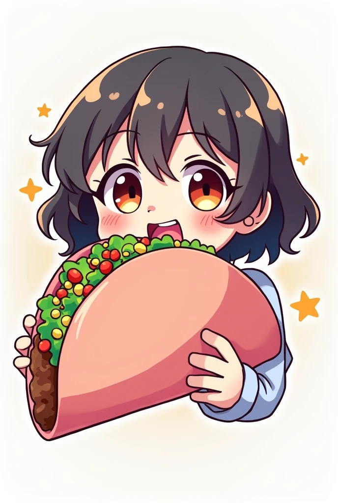 Logo of an anime girl eating a taco with a pink tortilla