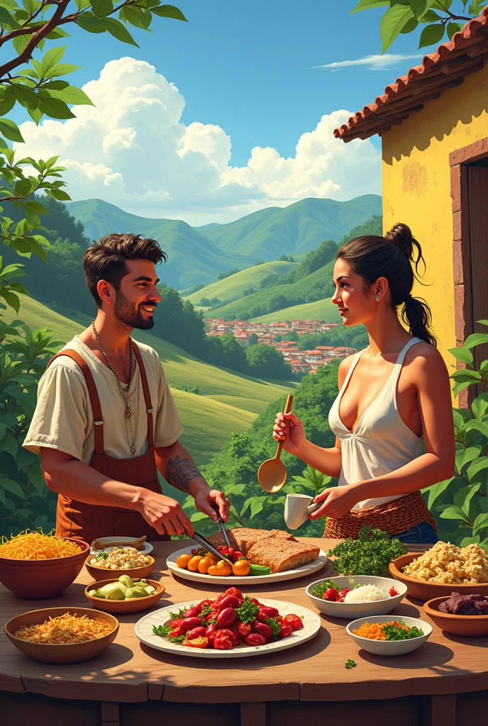 Create an image featuring Minas Gerais and aspects of its cuisine.
