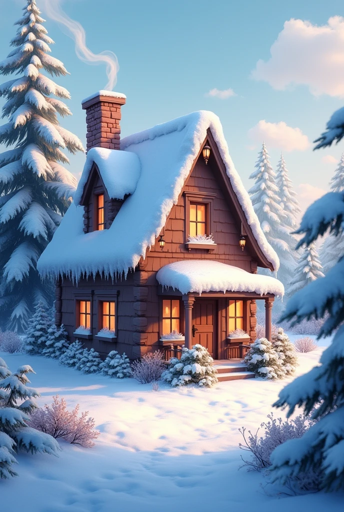 a cozy house in the snow