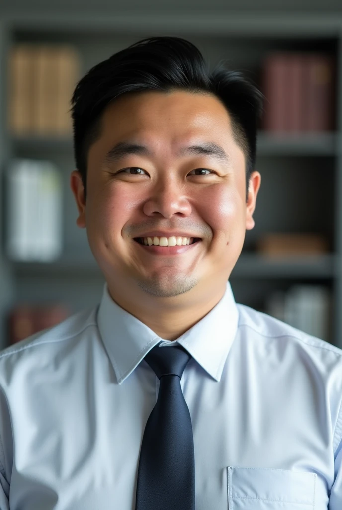 Professional photo of a chubby 30-year-old man with black hair in a company