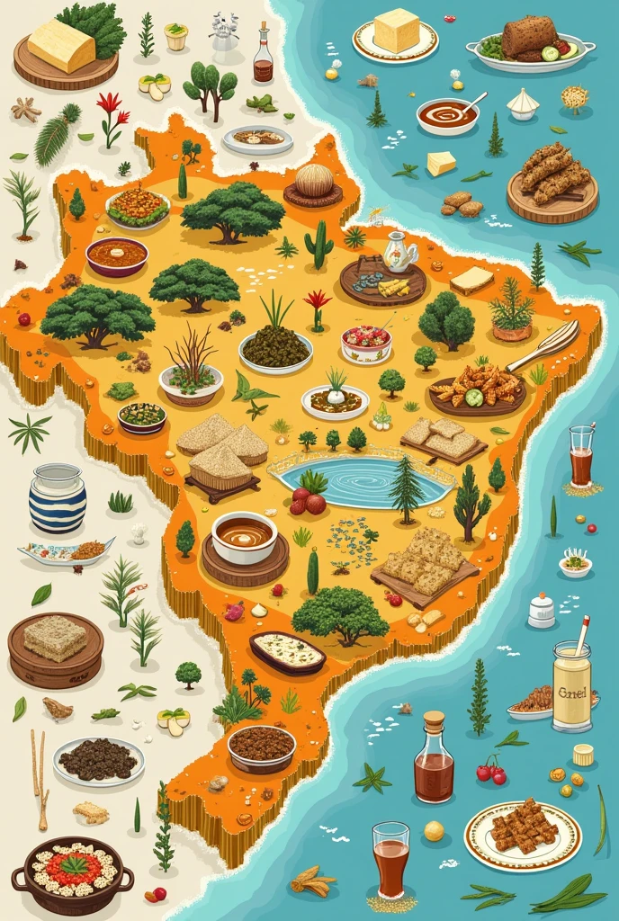 Create an image containing the map of Minas Gerais and aspects of its cuisine.