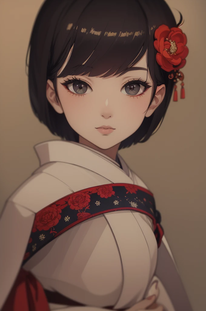 Top Quality, Masterpiece, High Definition, 1girl, Beautiful and Perfect Face, Bob Cut, Japanese Clothing,Kimono, Intricate Details, Cinematic Feel, 8K, Very Detailed