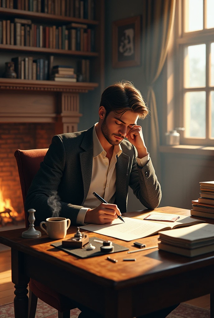 Male writer writing a story