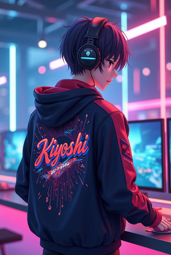 Create a professional player with, a jacket that says kiyoshi from the back, that it has an animation like anime
