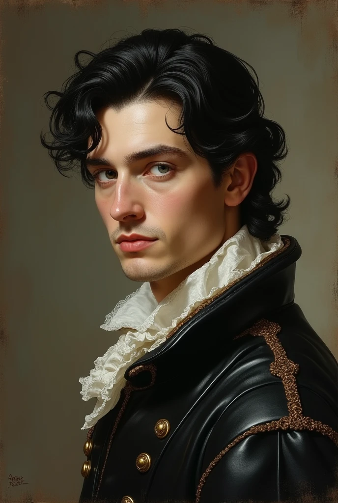 I want a portrait of a man with black hair, blue eyes and white complexion. That is not oriental, and the portrait looks like it&#39;s from 1550 or 1660