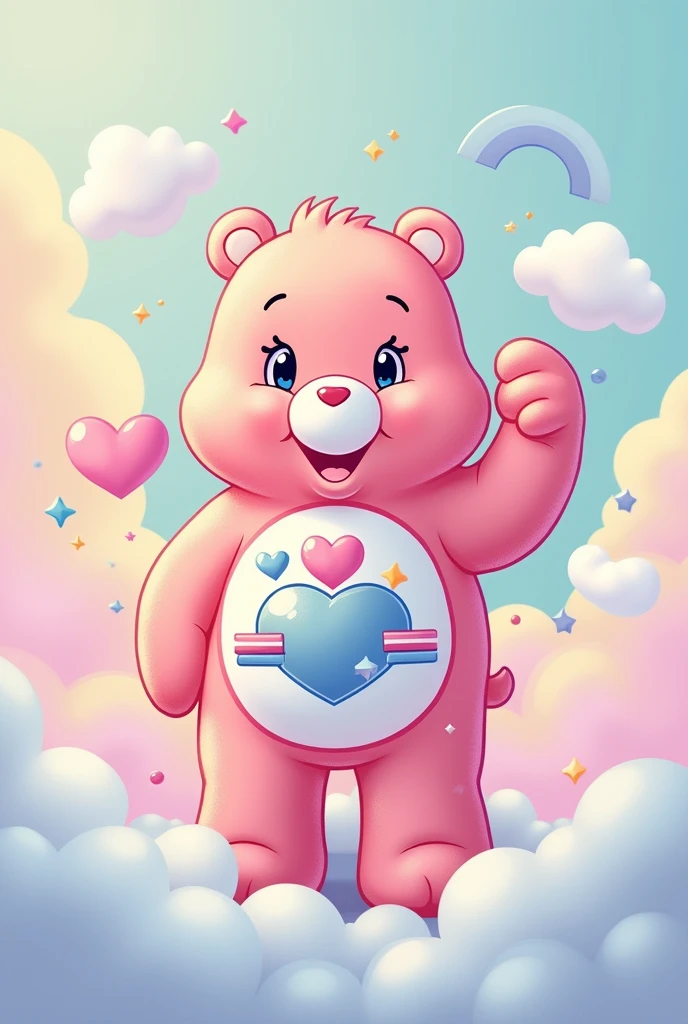 I need a belly badge, from the Care Bears, but that shows something military but also represents a good person with values like, patience, goodness, affectionate
