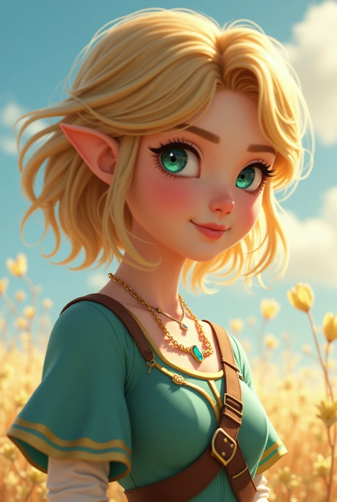 ((work of art)),(illustration),(((best qualityer)),iridescente, high resolution illustration,incredible,high resolution,intricate-detail, Extremely detailed CG 8k unity wallpaper ((Zelda)), whole body, breastsout, (Delicate and cute face), short blonde hair, love Struck,(greeneyes), ssmile, happy, Youngh adolescente, narrow waisted, Youngh, , seducer, tight body, Wavy hair, plein-air, pose sexy, 比基尼, neckleace, kitten