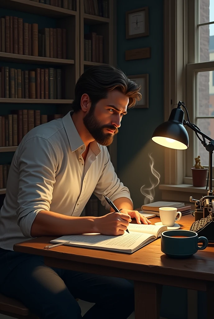 Male writer writing a story