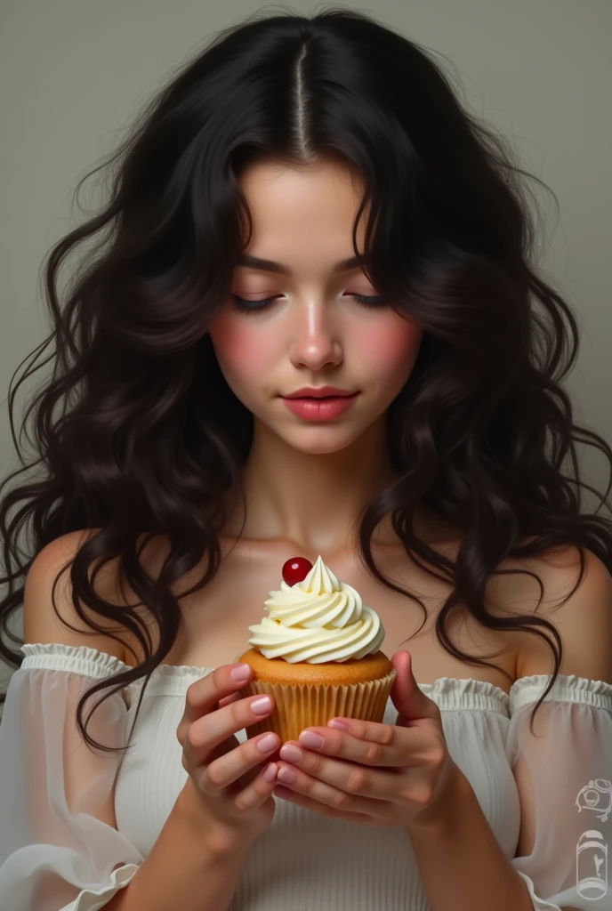 10 years long curly hair ,dark ,com cupcake,
