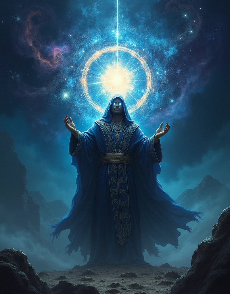(Truth of the World:1.4), (masterpiece:1.4, best quality), (photo realistic:1.4), a profound and enigmatic scene that symbolizes the hidden and revealed truths of the world, featuring a central figure holding a radiant orb of light that illuminates the surrounding darkness, the figure is cloaked in robes of wisdom with intricate patterns representing the elements of earth, water, fire, and air, (eyes reflecting the deep knowledge and mysteries of the universe:1.2), the background is a vast, cosmic landscape with swirling galaxies, ancient symbols, and the faint outlines of different civilizations throughout history, (lighting that emphasizes the contrast between light and shadow, revealing hidden details in the dark:1.2), rich textures, vibrant and contrasting colors, (ethereal blues and purples:1.2), (deep blacks and silvers:1.2), (dynamic composition that draws the viewer into the center of the image, focusing on the orb:1.2), high-quality and detailed, (awe-inspiring and mystical atmosphere:1.2), captivating and thought-provoking, perfect image quality, symbolizing the eternal search for truth and the balance between knowledge and mystery, majestic and enigmatic presence