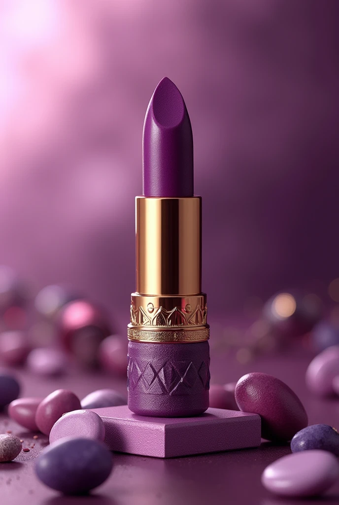 Create a lipstick image, little, with a golden lid of a purple color