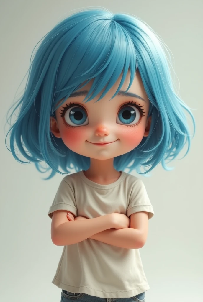 1girl,6yo,(petite),,,standing,,looking viewer,(smirk), hais blue,