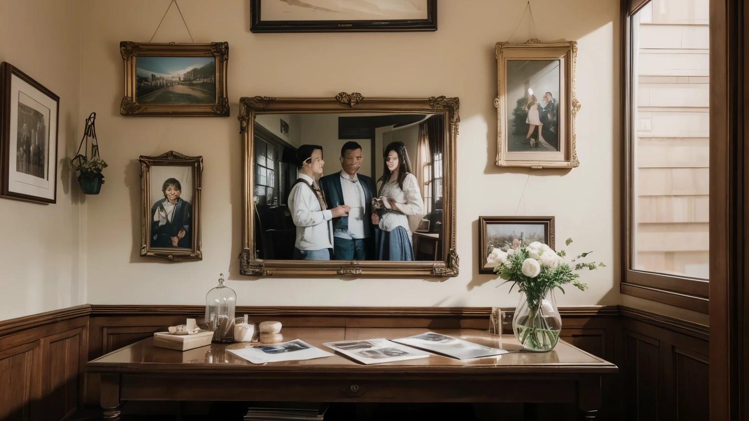 A family of five listens to the agency introduce the house in a three-story luxury duplex apartment
