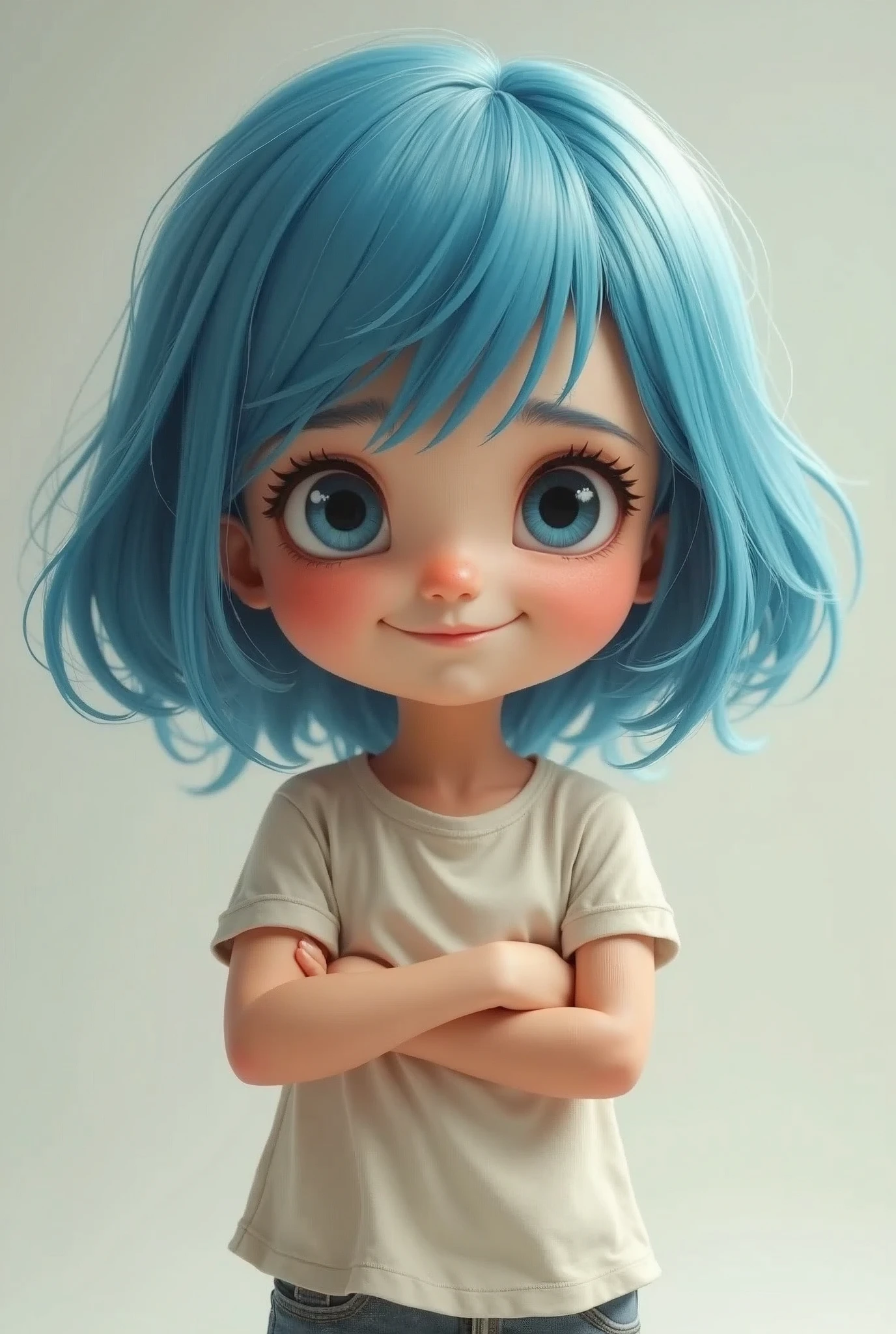 1girl,,(petite),,,standing,,looking viewer,(smirk), hais blue,