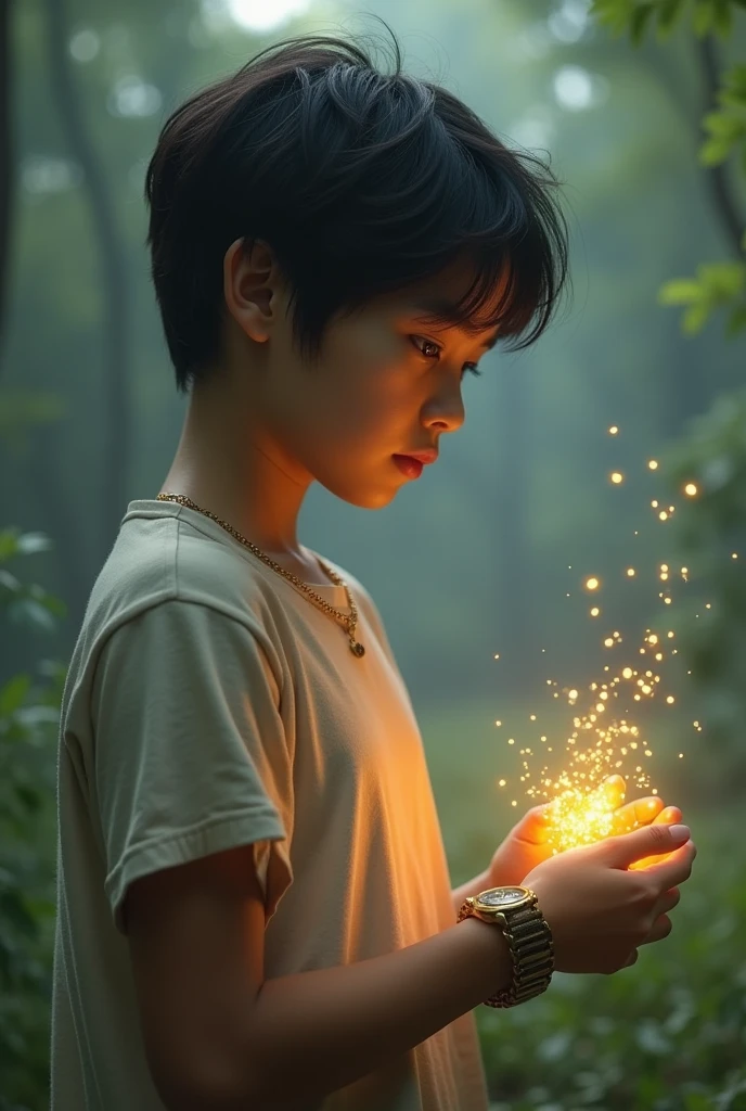 Create an image of a person with a magical watch transforming