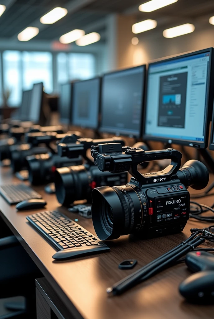 Desk where there are several Sony PXW-Z100 cameras