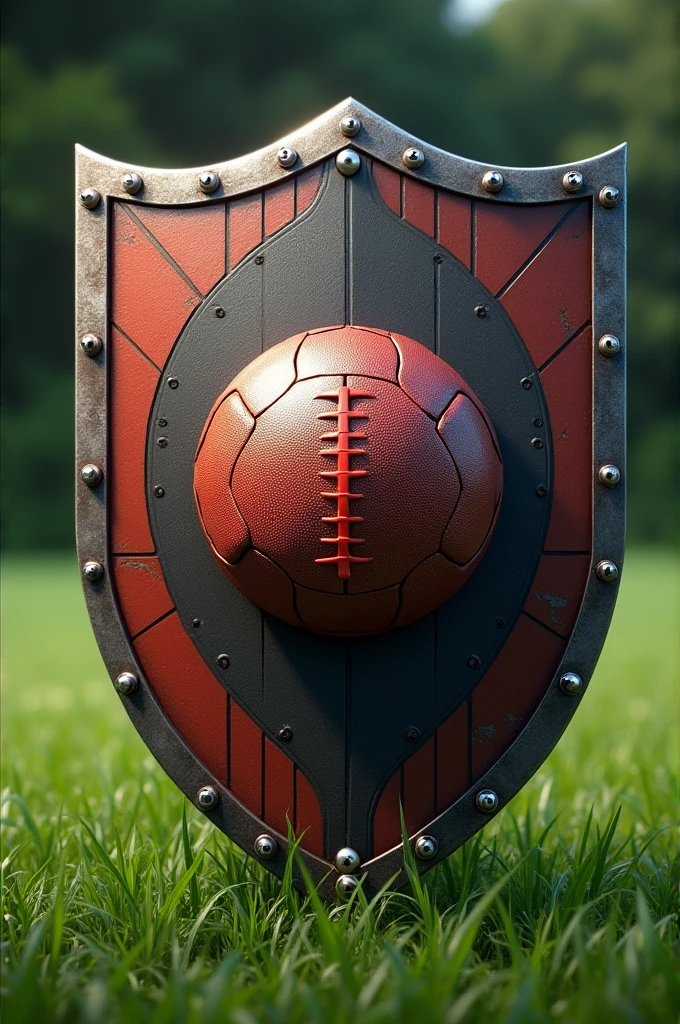 A football-themed shield