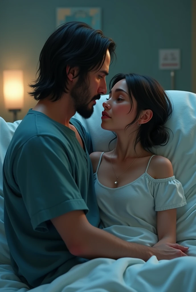  Sad keanu reeves and Jennifer syme at the hospital, pixar style,  cinematic,  masterpiece, high-aesthetic, realistic 