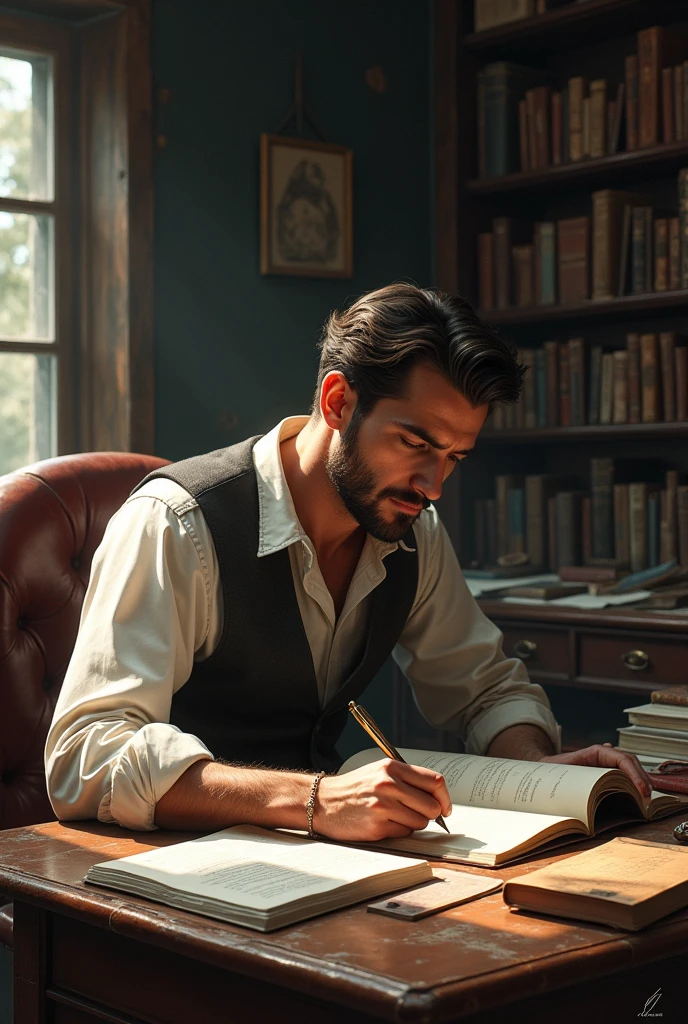 Male writer writing a story