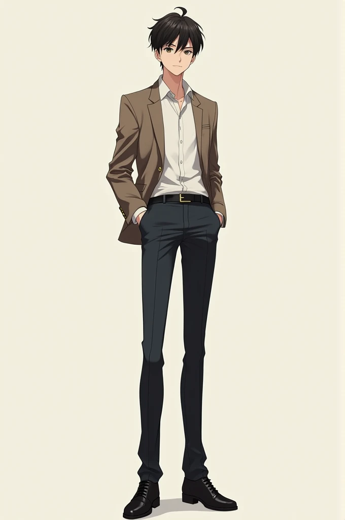 Create an anime boy, with long and beautiful shanks, with nice clothes