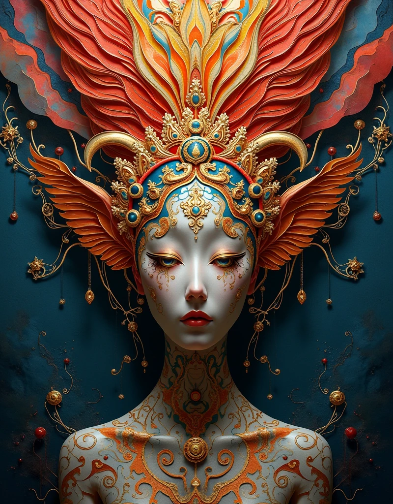 (Masterpiece Art:1.4), (ultra-high-definition:1.4), (exceptional quality:1.4), a visually stunning and highly detailed composition that embodies artistic excellence, featuring intricate details and rich textures, (dynamic and harmonious color palette:1.2), (vivid reds, deep blues, radiant golds, and subtle gradients:1.2), (a balanced and captivating composition with complex patterns and forms:1.2), (masterful use of light and shadow to create depth and contrast:1.2), (emphasis on fine details and meticulous craftsmanship:1.2), (background with subtle yet engaging elements that enhance the focal point:1.2), (expressive and evocative subject matter that captures the viewer’s imagination:1.2), (highly polished and refined execution:1.2), (stunning visual impact with a sense of grandeur and sophistication:1.2), perfect image quality, (unique and original artistic vision:1.2), (elegant and timeless aesthetic), reflecting the pinnacle of artistic achievement, offering a profound and immersive experience**
**Negative Prompt:**
**(Avoid:1.4), (blurry:1.4), (low quality:1.4), (lack of detail:1.4), (flat or unbalanced composition:1.2), (dull or uninspired colors:1.2), (absence of depth or contrast:1.2), (generic or repetitive patterns:1.2), (poorly rendered textures:1.2), (disconnected elements:1.2), (harsh or unnatural lighting:1.2), (simplistic or unrefined execution:1.2), (lack of originality or creativity:1.2), (unpolished or rough appearance:1.2), (absence of intricate details:1.2), (monotonous or lifeless subject matter:1.2), (inconsistent style or technique:1.2), (washed-out or overly bright colors:1.2)*