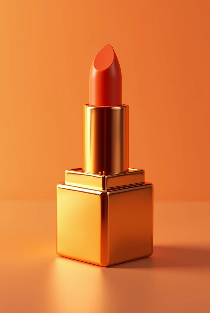 Create an image of orange lipstick, little, with all the simple golden packaging
