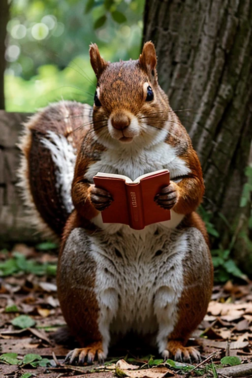 Show a squirrel with a book in his hand
