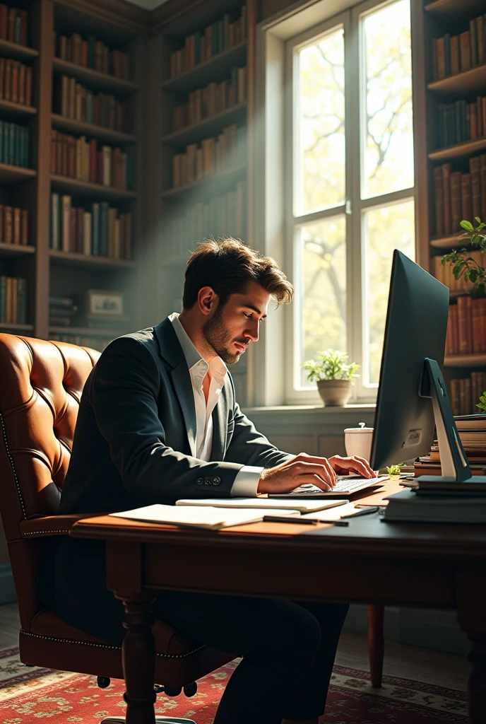Male writer writing a story