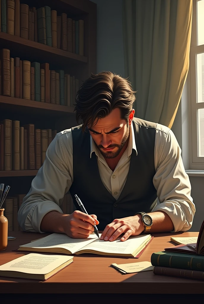 Male writer writing a story 
