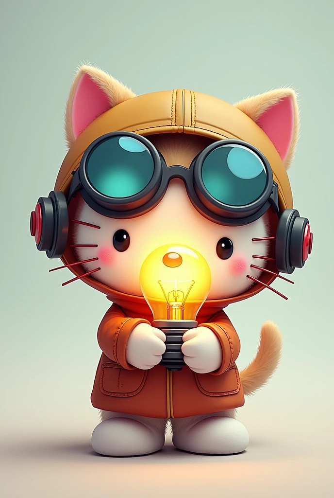 Hello Kitty holding a light bulb and wearing an engineer's hat
