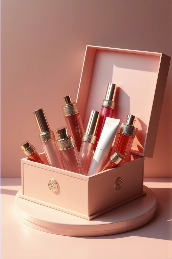 A box of makeup products