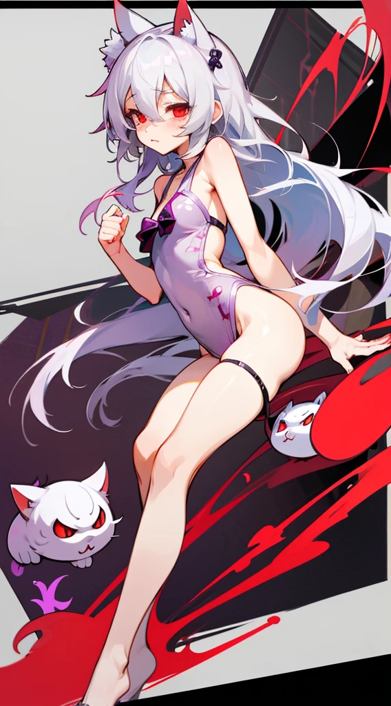 Highest quality　I have long hair　Gray Hair　Sagume Rare God　Red eyes　I don't have anything　Cat ear　naked　ejaculation　Masturbation　ＳＥＸ　Odd Eye　Swimwear　One person