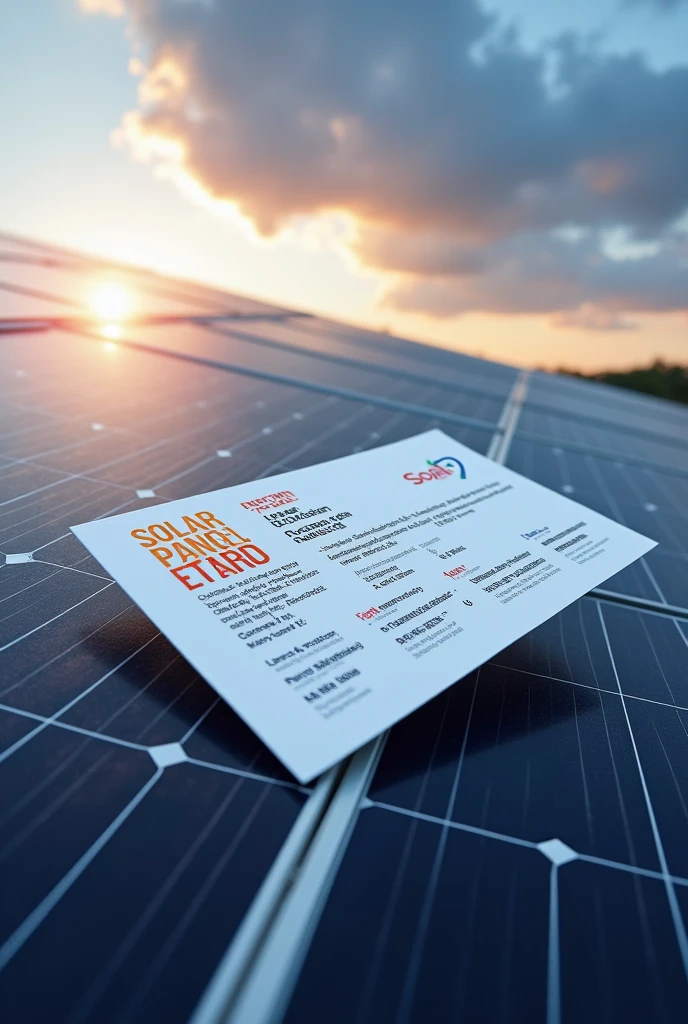 Create a card where in front of it is the logo of a solar panel company and on the back put details
And also add solar panels behind and remove the description between name and contact details