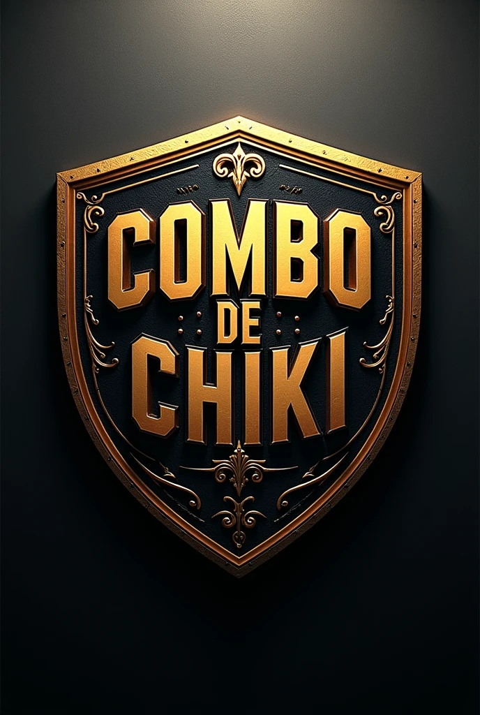 Football shield with the name COMBO DE CHIKI with gold, black and silver colors