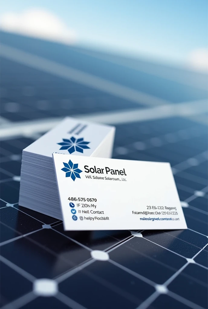 Create a bussiness card where in front of it is the logo of a solar panel company and on the back put details
And also add solar panels behind and remove the description between name and contact details
