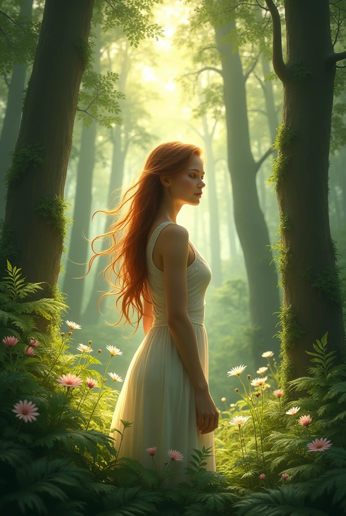 Beautiful girl alone in forest