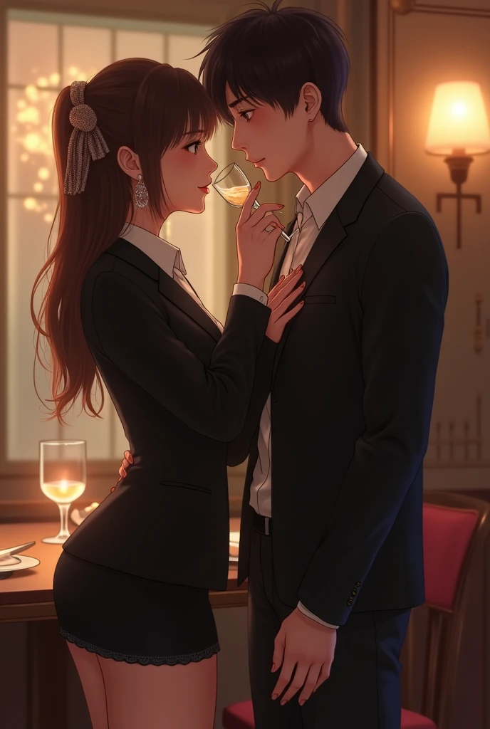 Secretary date, Japanese or Korean recruit suit, short tight skirt date.