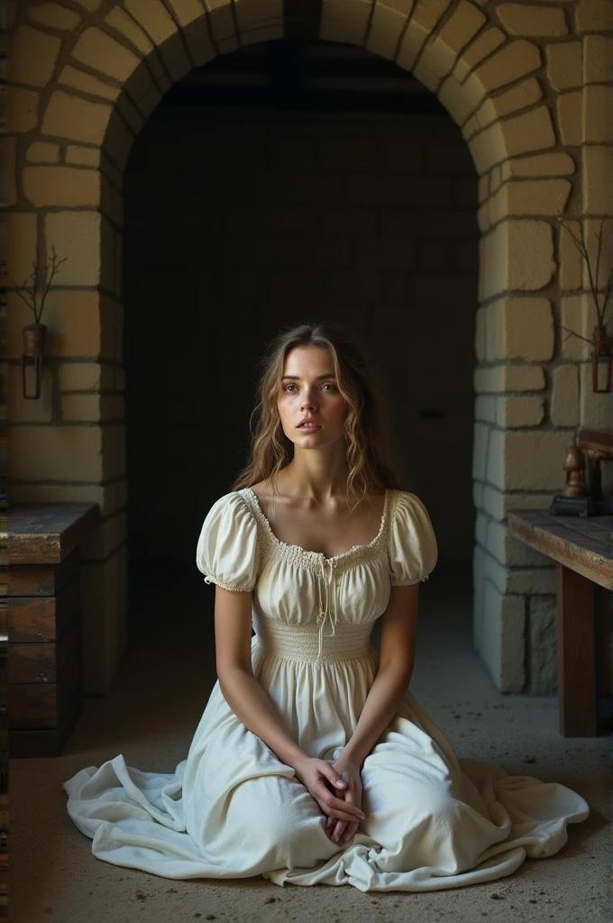 uma mulher de vestido sentada na cama, adormecido em cadeias, filme promocional ainda, Freya, branco feminino bonito, vestido georgiano, linda caitriona balfe, qualidade inferior, inspirado em Eugene Delacroix, grande cadeia, o algemado, hd”, Elza, pompeian, marrom mudo, usando uma corrente, latas, high resolution