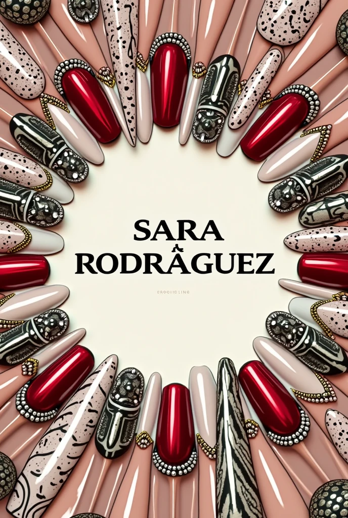 logo with the name SARA RODRÍGUEZ with a decorated nails background 