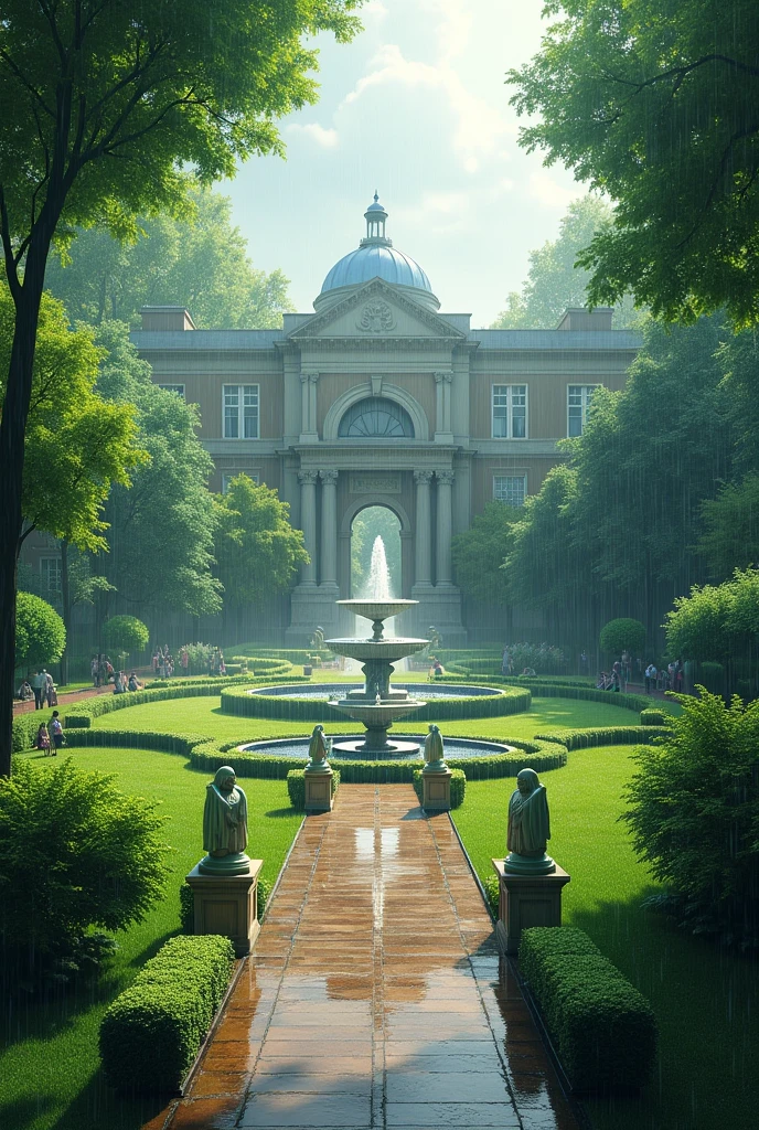 A beautiful prestigious school garden where it rains 