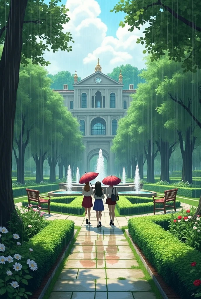 A beautiful prestigious school garden where it rains