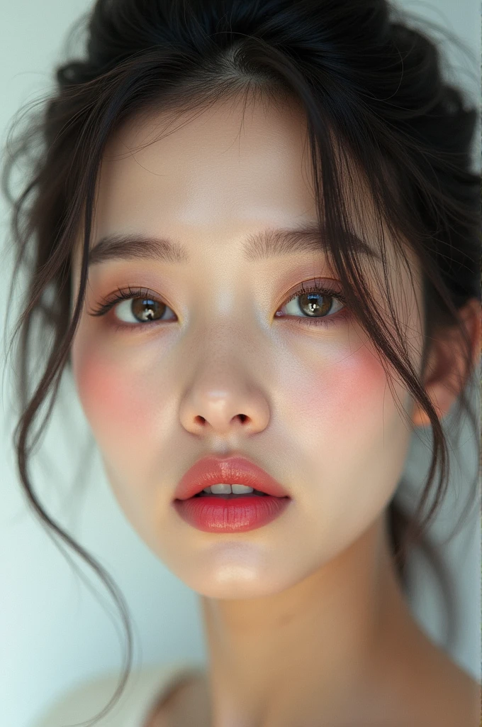 A face blended with Jennie Kim's face, Lisa, Leah Halton, Madison Beer and Tatiana Kaer